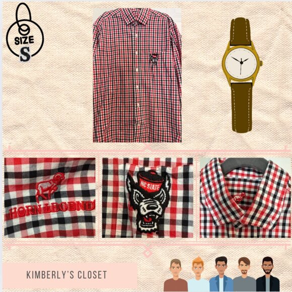 NC State “Horn Legend” Gingham Button-Down Shirt Men’s Small – Red Black White - Picture 4 of 7